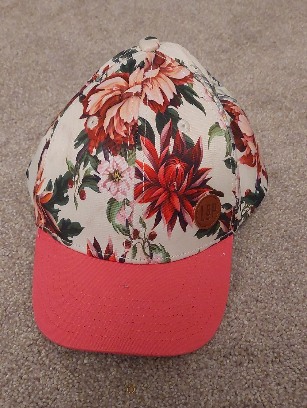 Floral Baseball Cap with Coral Pink Bill